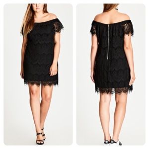 New City Chic Lace Off-Shoulder Shift Dress